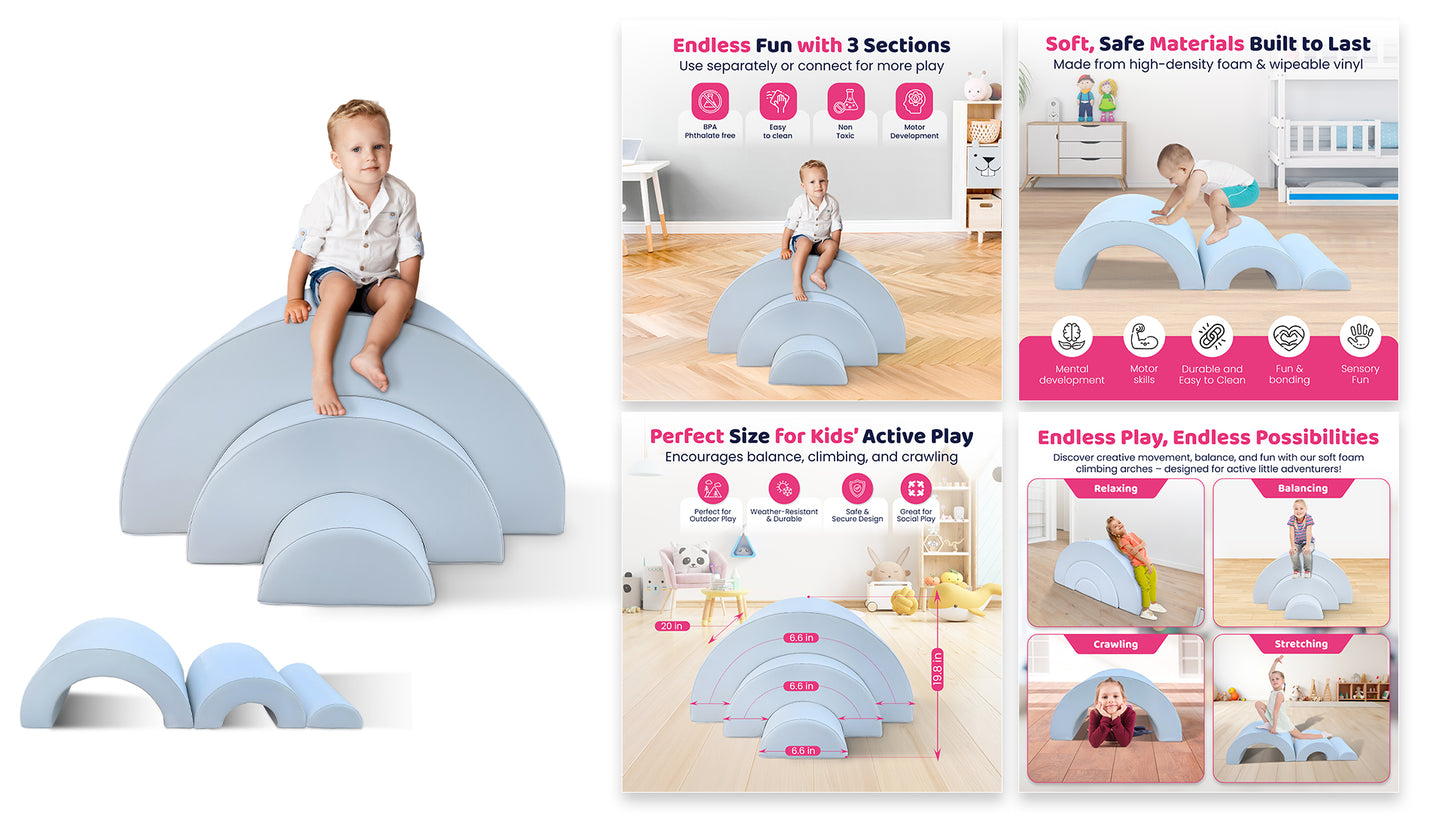 Soft Play 3-Sections Rainbow Bridge