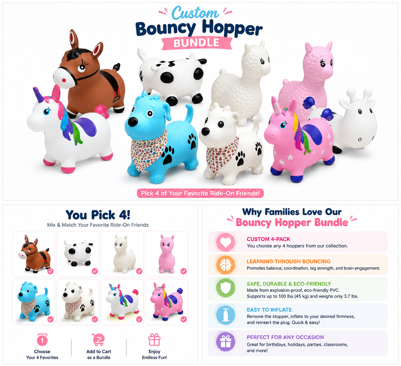 Bundle of 4 - Bouncy Hopper Toys of Your Choice