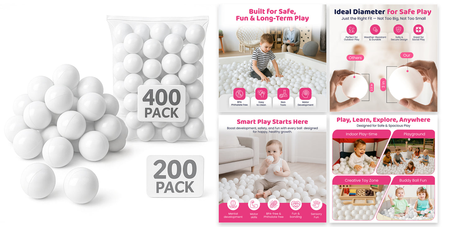 Balls for Ball Pit Commercial Jumbo 3” Diameter, 14g Each (large)