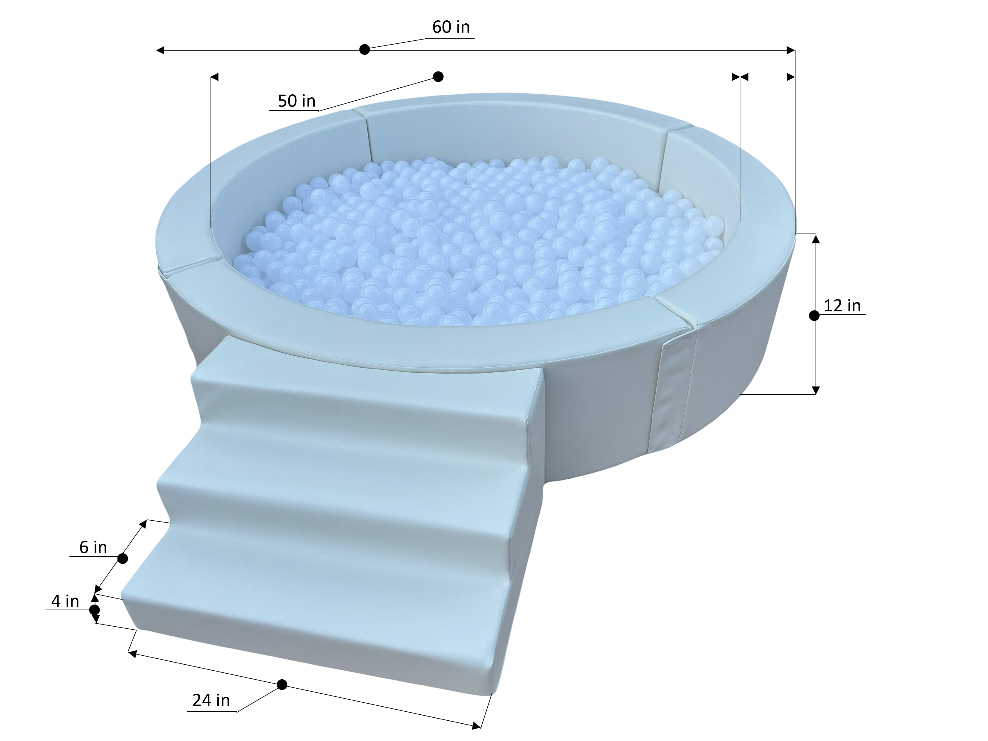 Soft Play Circular Ball  Pit (5' x 5' x 12") white Steps whit Balls